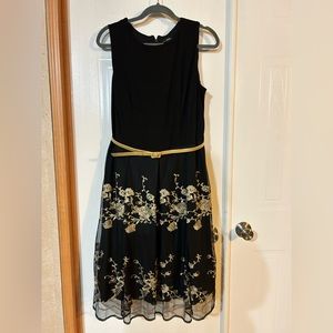Beautiful black dress with black and gold lace overlay